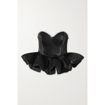 MISS SOHEE 미스 소희 The Vanguard Embellished Plissé-lamé Peplum Top 블랙 38063312418672835