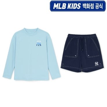MLB키즈 [백화점공식] 245SS 베이직 티셔츠형 래쉬가드 세트  7ASWB2253-50SBL