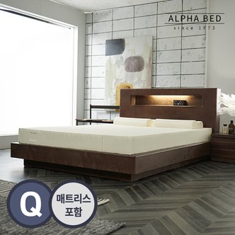 알파침대 앨리 애쉬 월넛 LED 무늬목 평상형침대 Q+아니마 독립스프링