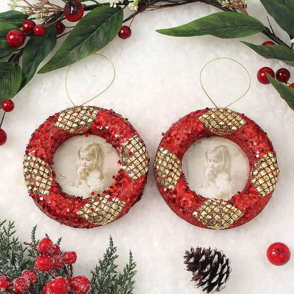 루비레드  트리 오너먼트 2p세트(원형액자)