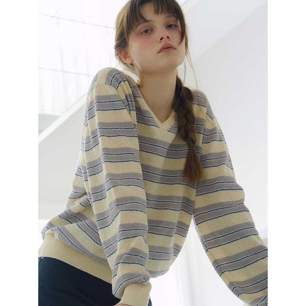 CREAMY STRIPE V-NECK KNIT [BUTTER] / 3COLOR