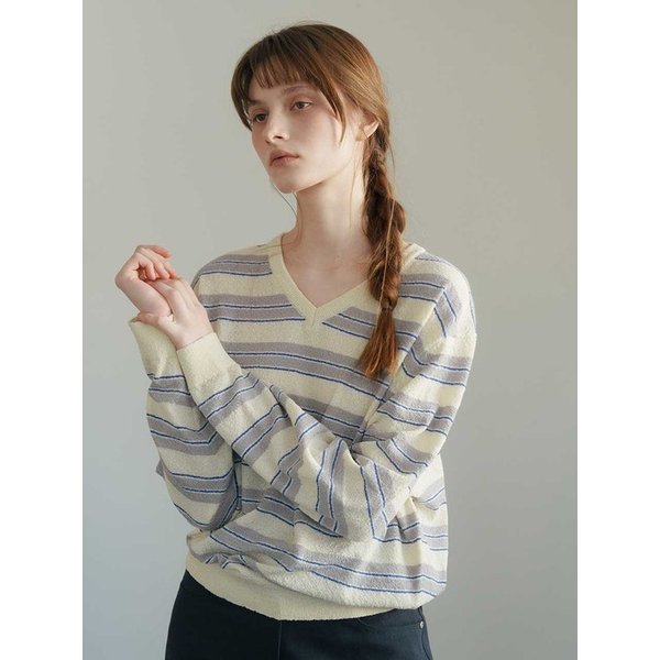 CREAMY STRIPE V-NECK KNIT [BUTTER] / 3COLOR