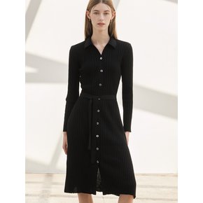 Belted Collar Knit Dress_Black