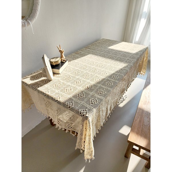 베이지 다이아몬드 술 모티브 러너 레이스 커튼