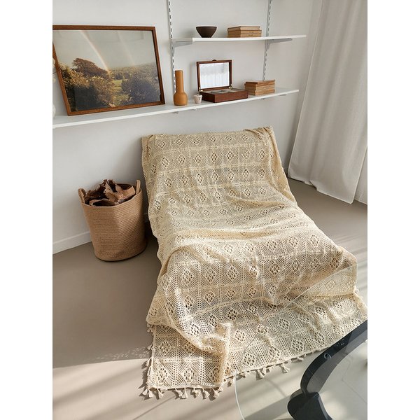 베이지 다이아몬드 술 모티브 러너 레이스 커튼