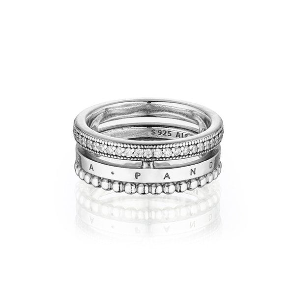 시그니처 로고 파베 비디드 실버 반지 192312C01