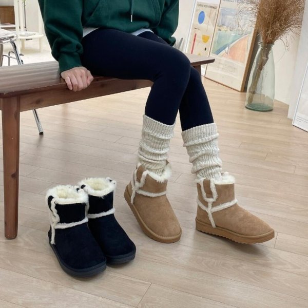 [옷자락] 여성 털안감 베이직 라인 겨울 앵클부츠