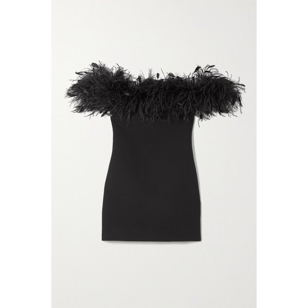 깃털 장식 울 실크 혼방 미니 드레스 블랙 42247633208866356