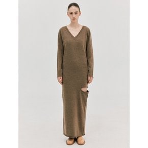 Cashmere Slit Knit Dress_Brown