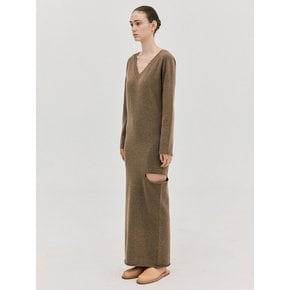 Cashmere Slit Knit Dress_Brown