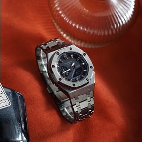 (2컬러) 지샥 42mm 미니 지얄오크 군인 메탈 카시오 올블랙 차콜 커스텀 전자시계