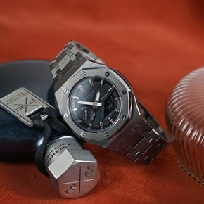 (2컬러) 지샥 42mm 미니 지얄오크 군인 메탈 카시오 올블랙 차콜 커스텀 전자시계