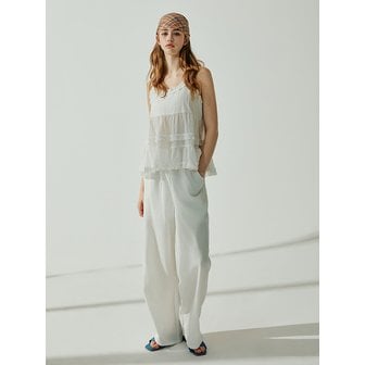 비키니밴더 슬로쉬 린넨 밴딩 와이드 팬츠 - White