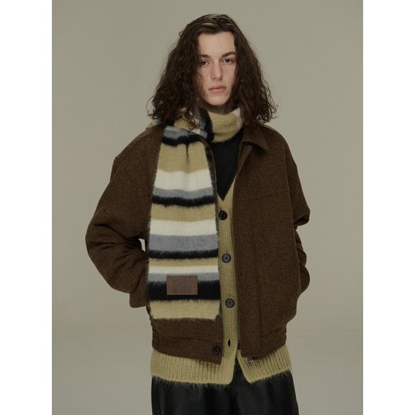 Mohair Stripe Muffler (Olive)