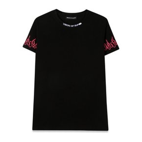 [해외배송] 비전오브슈퍼 자수 플레임 반팔티셔츠 VOS KB1FUCSIAFLT BLACK