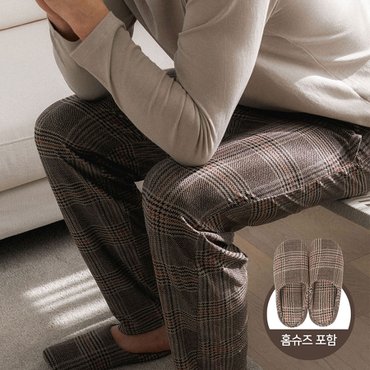 라페어 브라운 체크 팬츠 + 홈슈즈 세트 LJOBB097-BR