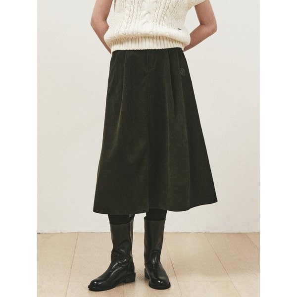 VOLUME CORDUROY FLARE SKIRT_KHAKI
