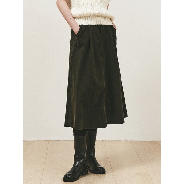 VOLUME CORDUROY FLARE SKIRT_KHAKI