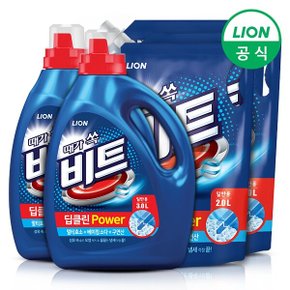 비트 세탁세제 딥클린파워 액체 3L용기 2개+2L리필3개