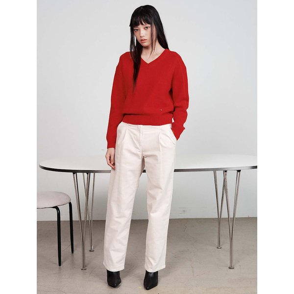 V Neck Knit Pullover  Red (KE5X51M046)