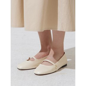 Mary jane semi square line flat shoes - ivory