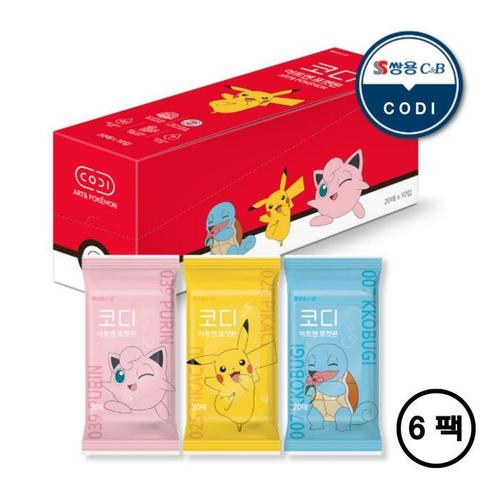 코디 포켓몬 물티슈 20매 x 6팩 휴대용 외출용 어린이집(1)