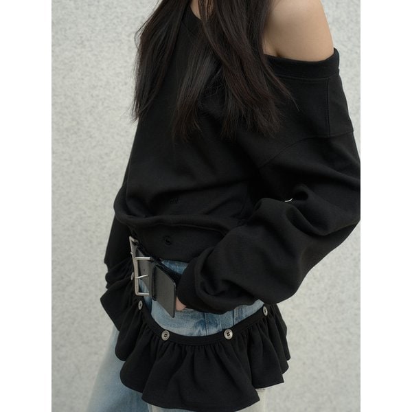 Shirring Detachable Sweatshirt - [Black]