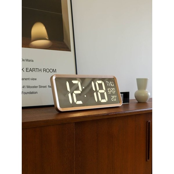 시계 클린 LED 미러 골드 벽탁상겸용 디지털시계(날짜,온도표시,자동밝기조절) 골드 OTM874GD