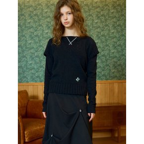 BUTTON V-NECK KNIT / black