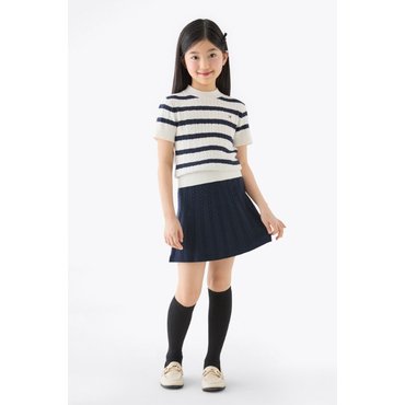 타미힐피거키즈 25년 S/S       T42F0WWO170GT1      스트라이프 미니 케이블 스웨터 (네이비,핑크)
