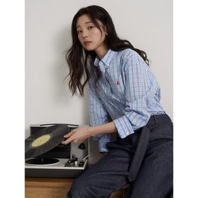 [26SS 시즌오프 30%]그리드 체크 셔츠  스카이 블루 (BF6264C03Q)