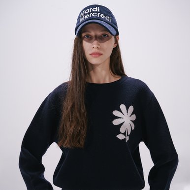 [마르디메크르디악티프]CASHMERE BLENDED PULLOVER EMOJI FLOWER_NAVY IVORY/ AFK33KPO008NVIV