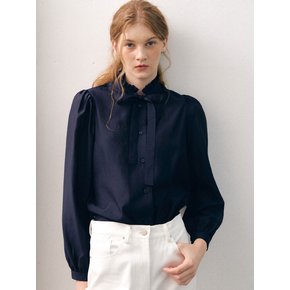 Mellow frill ribbon blouse navy