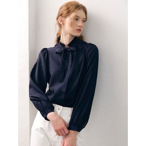 Mellow frill ribbon blouse navy