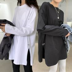 여성 간절기 노멀 티셔츠 루즈핏 라운드 절개 긴팔티