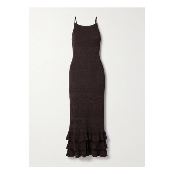 스타우드 블리스 러플 포인텔 니트 맥시 드레스 다크 브라운 46376663162859619