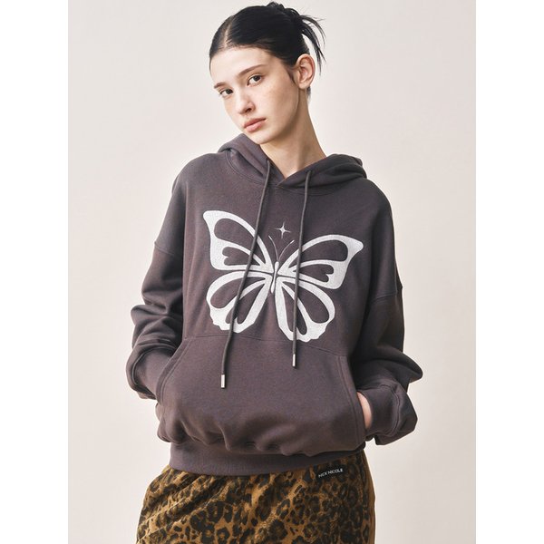BUTTERFLY EMBROIDERY HOODIE_CHARCOAL SILVER