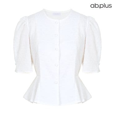 ab.f.z [ab.plus/신상] 밑단 프릴 콩단추 엠보 반팔 블라우스 (LSZ2MB32A)