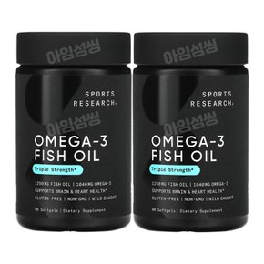 (1+1) 스포츠리서치 오메가3 피쉬오일 3배농축1250mg 90소프트젤 2통 알티지