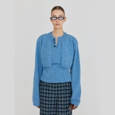 ZONNE Cropped Knit Cardigan - Blue