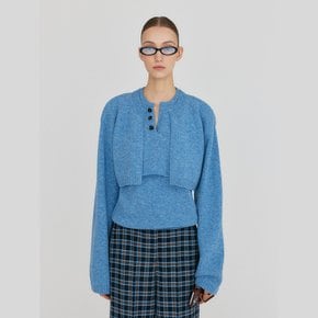 ZONNE Cropped Knit Cardigan - Blue