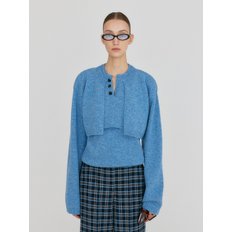 ZONNE Cropped Knit Cardigan - Blue