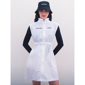 shine zip-up dress white