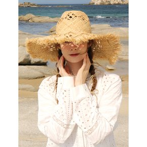 SUN FLOWER WIDE BEIGE RAFFIA HAT