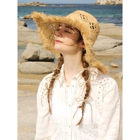 SUN FLOWER WIDE BEIGE RAFFIA HAT