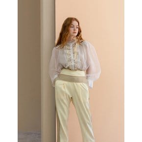 Ruffle Waistband Color-block Pants