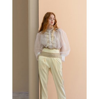 CAHIERS Ruffle Waistband Color-block Pants