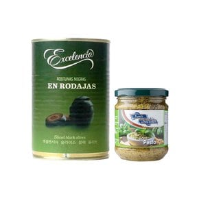 엑셀렌시아 블랙올리브 슬라이스 400g + 프리텔리롱고바디 바질페스토 180g