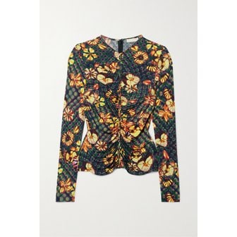 울라존슨 리치 주름 프린트 스트레치 저지 탑 그린 1647597325630185