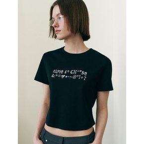 SILVER JELLY LETTERING CROP T-SHIRTS BK